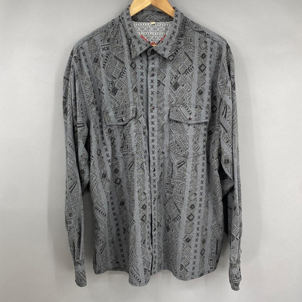 Scully Western Pearl Snap Shirt Mens XL Grey Geometric Tribal Print Flawed Aztec